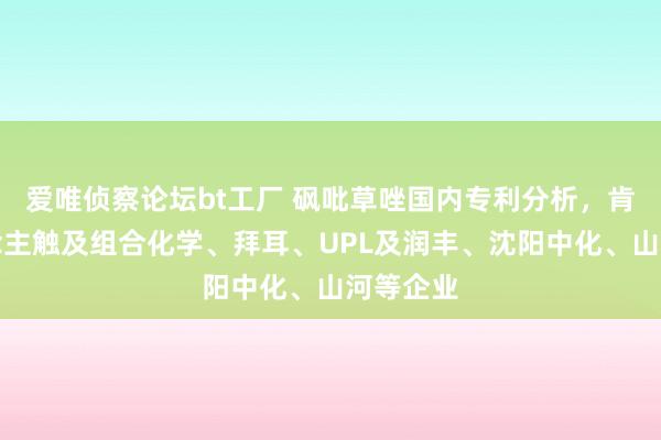 爱唯侦察论坛bt工厂 砜吡草唑国内专利分析，肯求东说念主触及组合化学、拜耳、UPL及润丰、沈阳中化、山河等企业